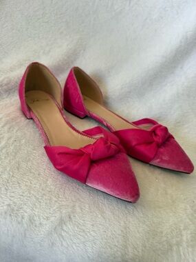 J. Crew Pink Velvet Bow-Detail Pointed D’orsay Flats